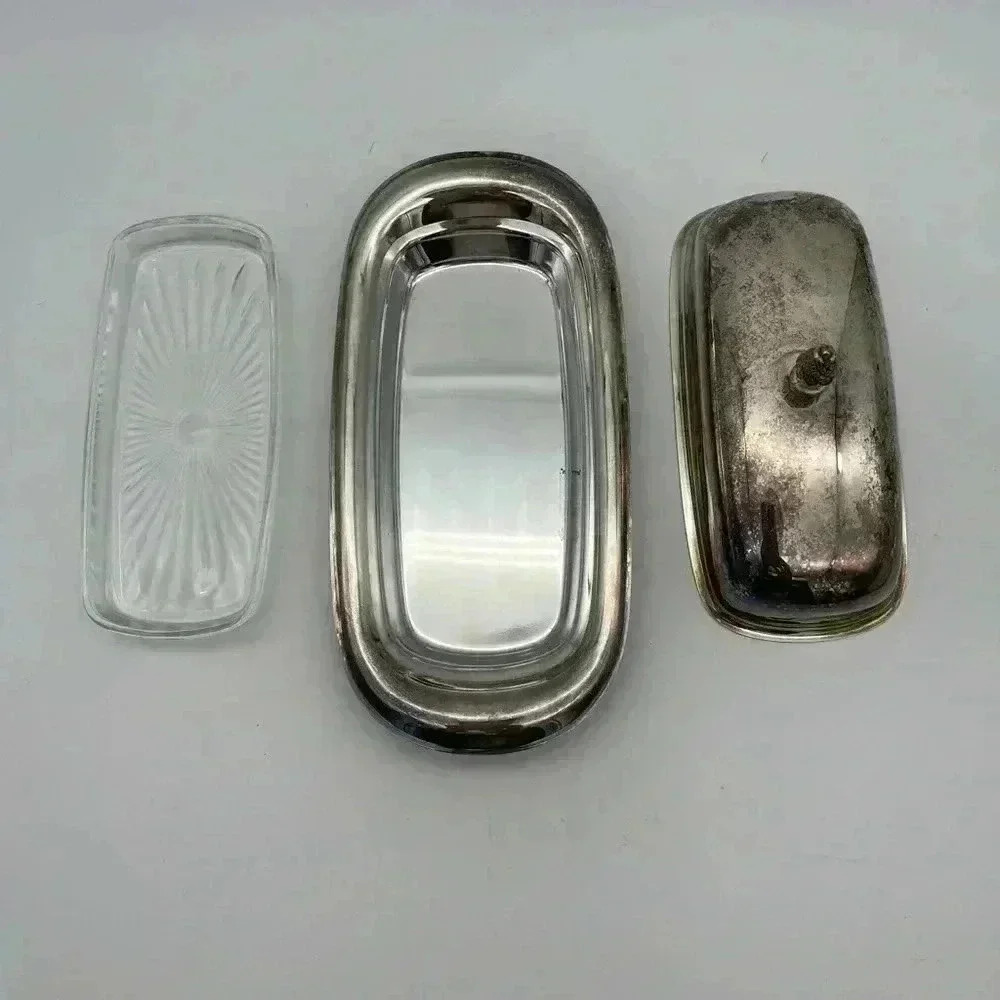 Vintage Silveplate, Butter Dish Elegant Patterned Pineapple Top, Glass insert - Picture 7 of 12